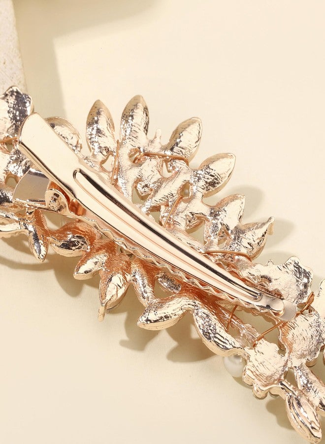 Hapibuy Rose Gold Crystal and Pearl Bridal Hair Clip Floral Hair Accessory Wedding Hair Comb For Women and Bride - Image 4